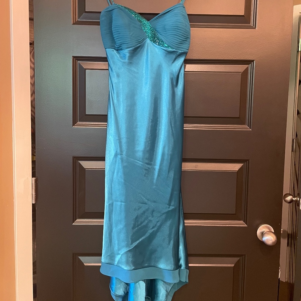 Formal/ Prom Teal/Blue satin Dress